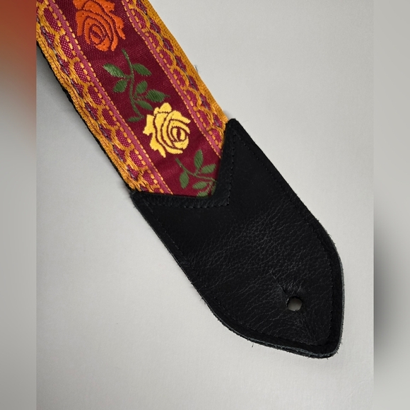 Guitar Strap Floral Embroidered Canvas Leather Adjustable - Picture 3 of 4